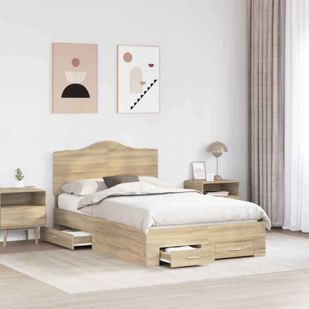 Struttura del letto con testiera Rovere Sonoma 135 x 190 cm 3413614