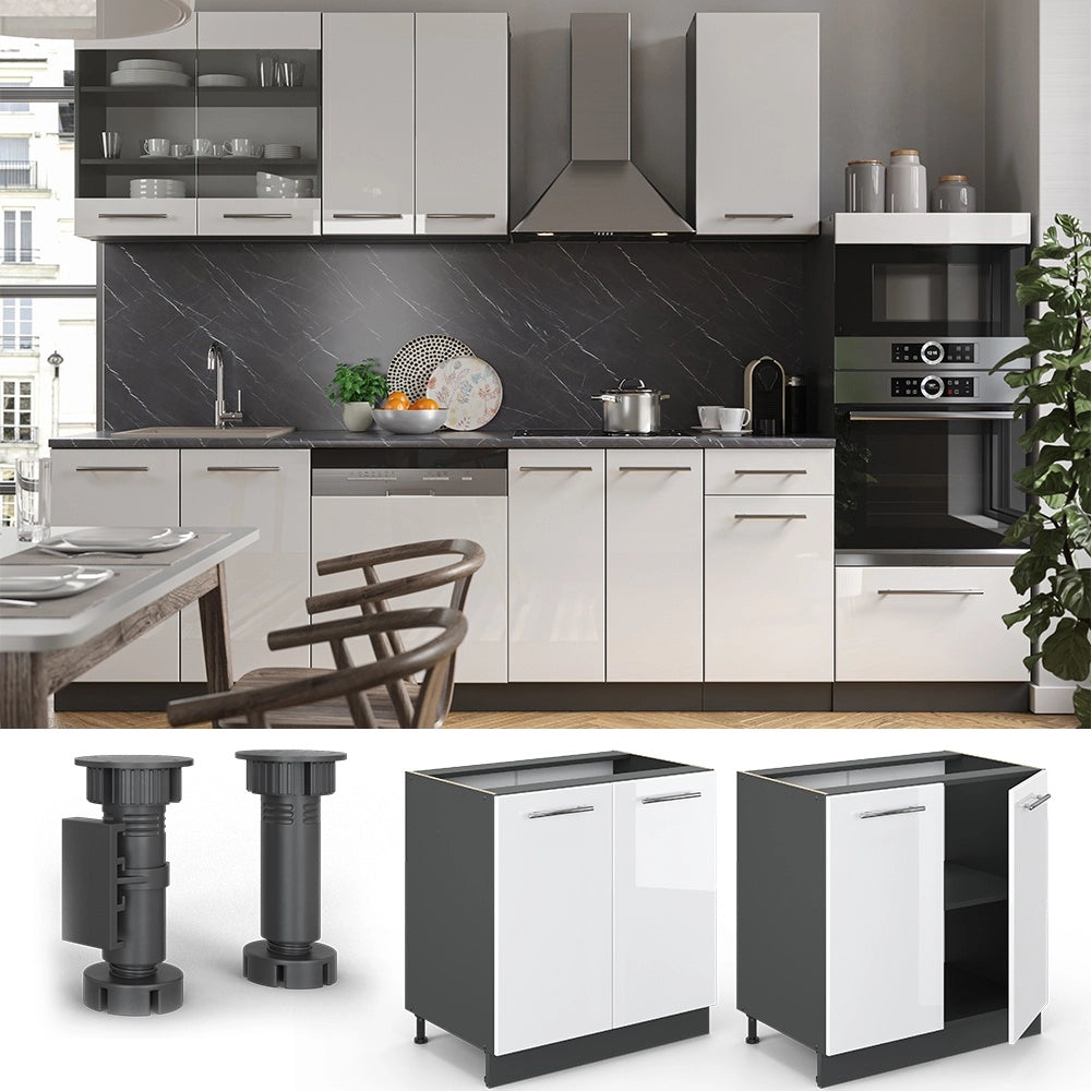 Mobile lavello cucina Fame-Line Bianco lucido/Antracite 80 cm con ripiano, senza piano di lavoro Vicco