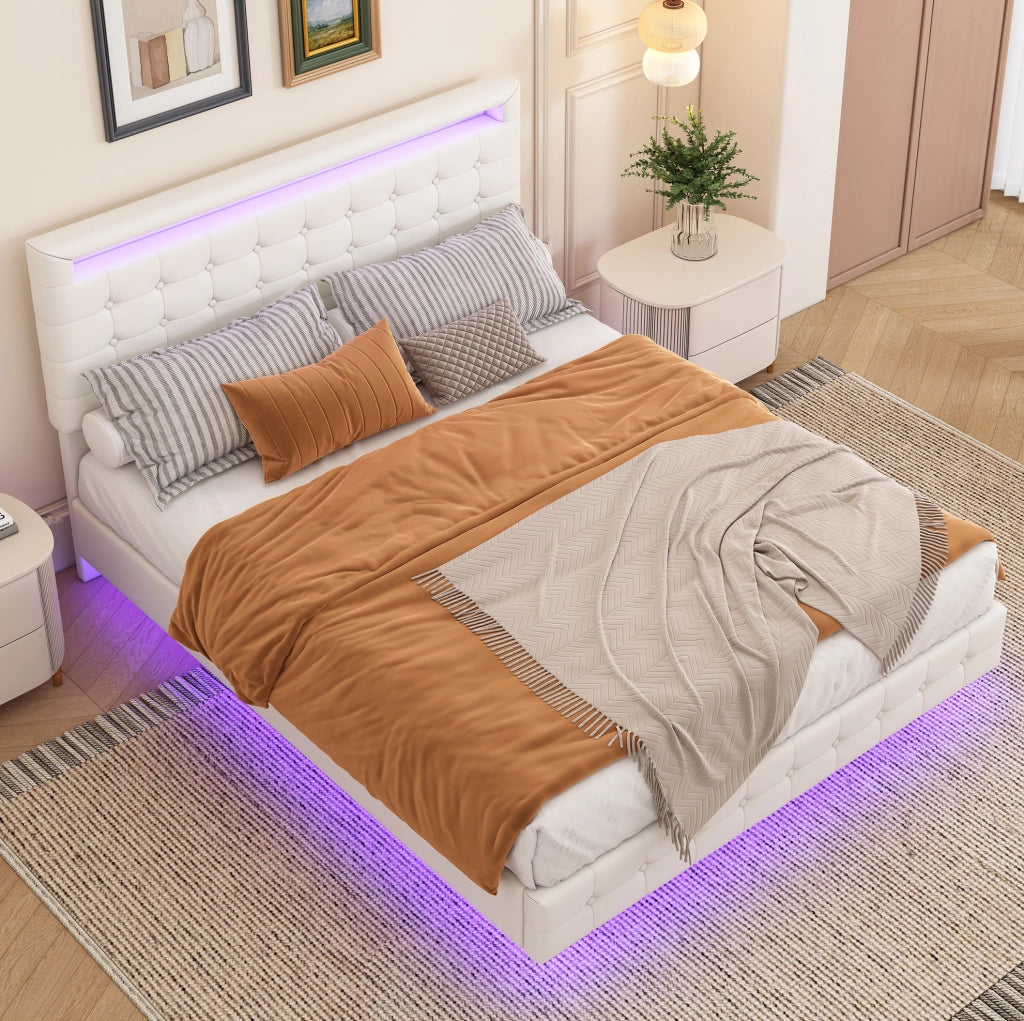 Letto matrimoniale sospeso 140x200 cm LED bianco