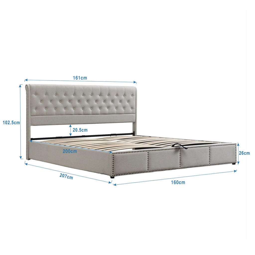 Letto matrimoniale 160x200 cm con contenitore, grigio
