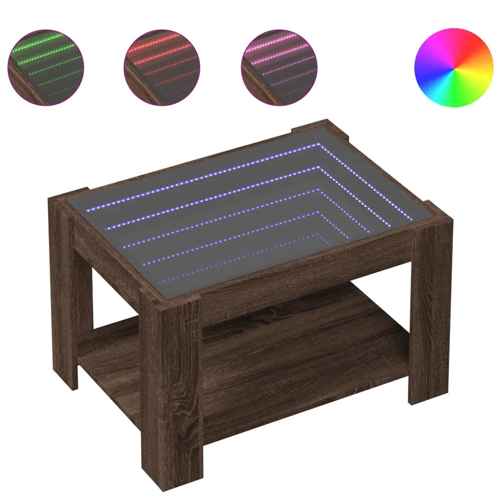 Tavolino Salotto con LED-Tavolino da soggiorno-Tavolo Rovere Marrone 73x53x45 cm Multistrato