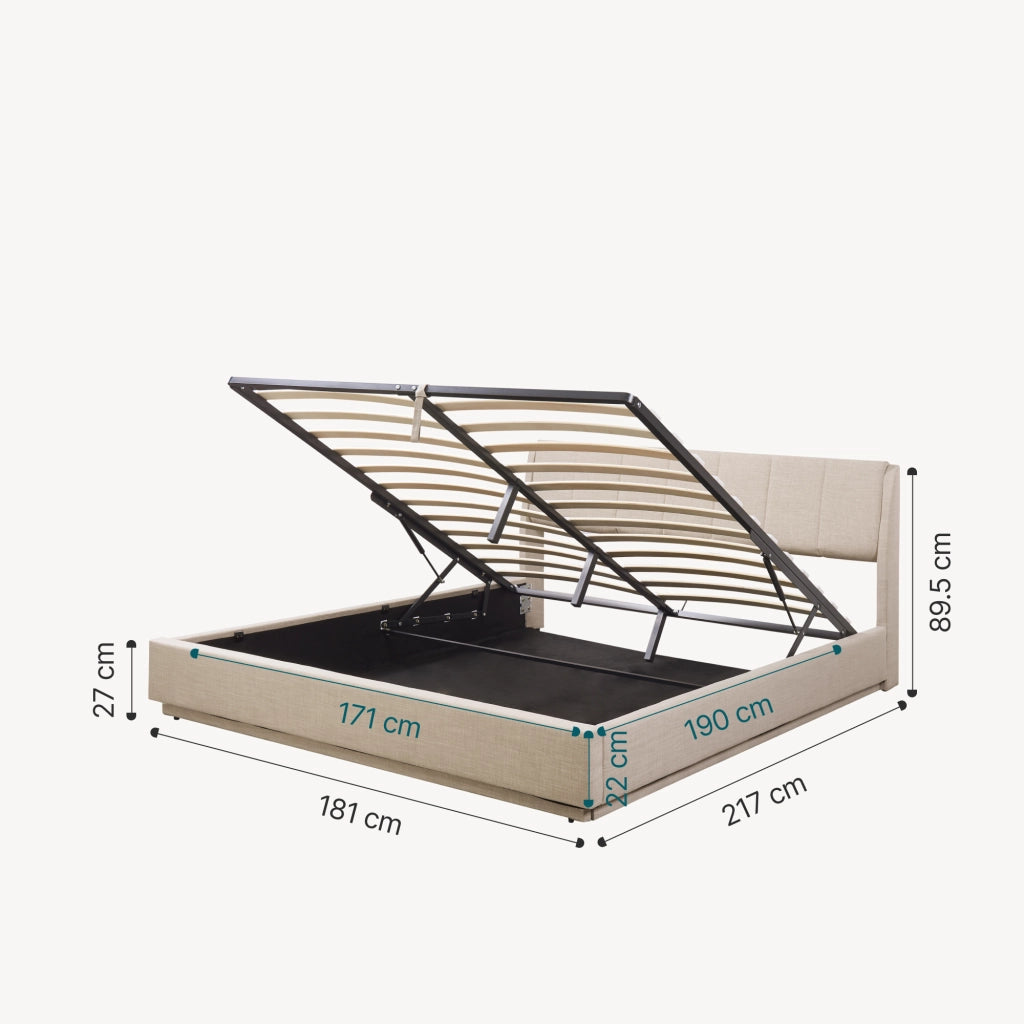 Letto Contenitore Tröstiar con Apertura a Ribalta e Luce LED Letto Doppio Matrimoniale 180x200 cm Beige [en.casa]