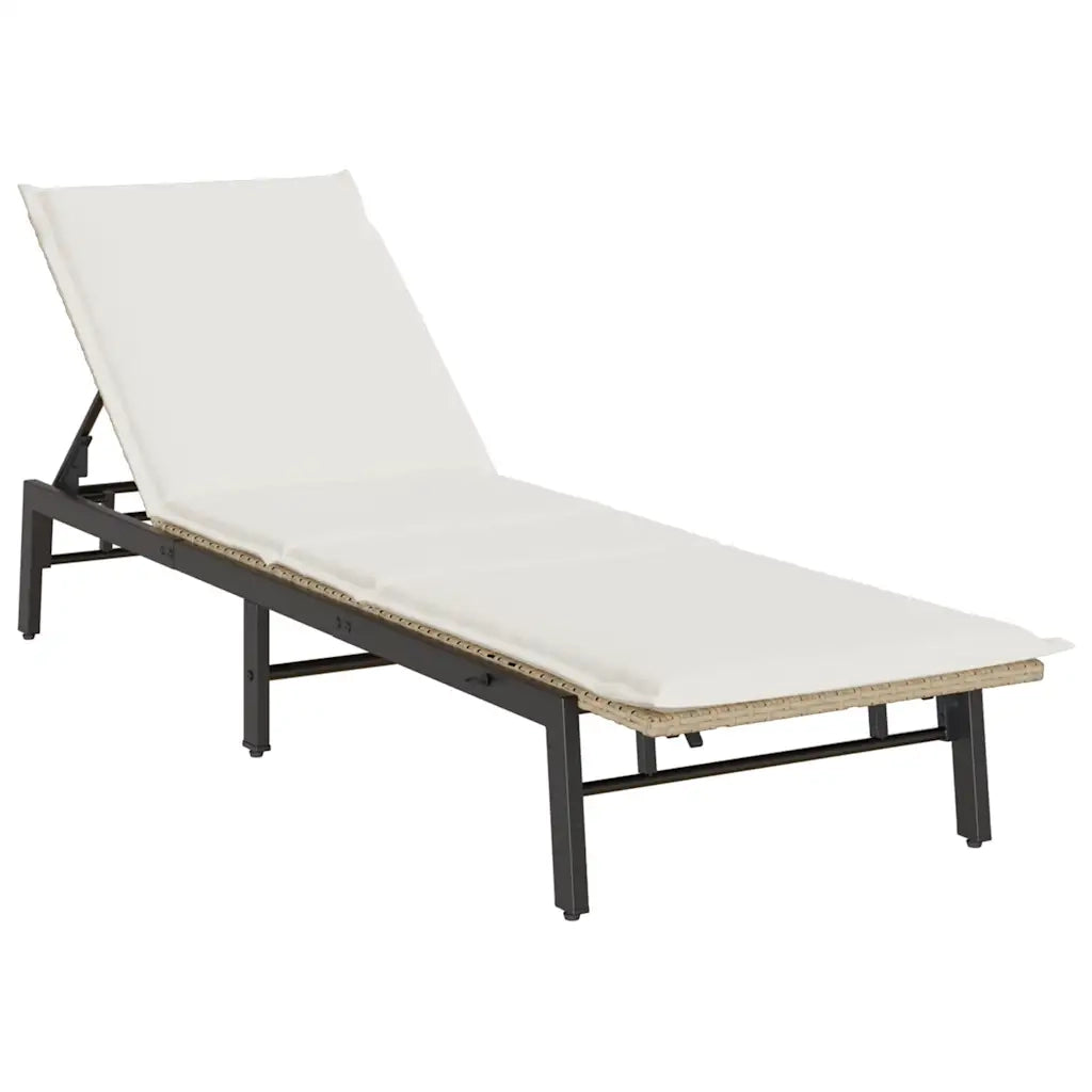 Lettino Prendisole | Sdraio da giardino | Lettino da sole con Cuscini Beige in Polyrattan