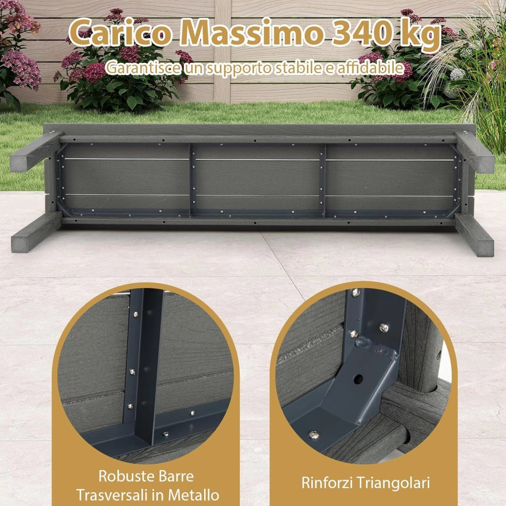 Panchina da Esterno in HDPE 140 x 35 x 45 cm, Panca da Giardino Senza Schienale per 2-3 Persone, Panchina dello Spogliatoio per Patio e Cortile, Portata 340 kg (Grigio)