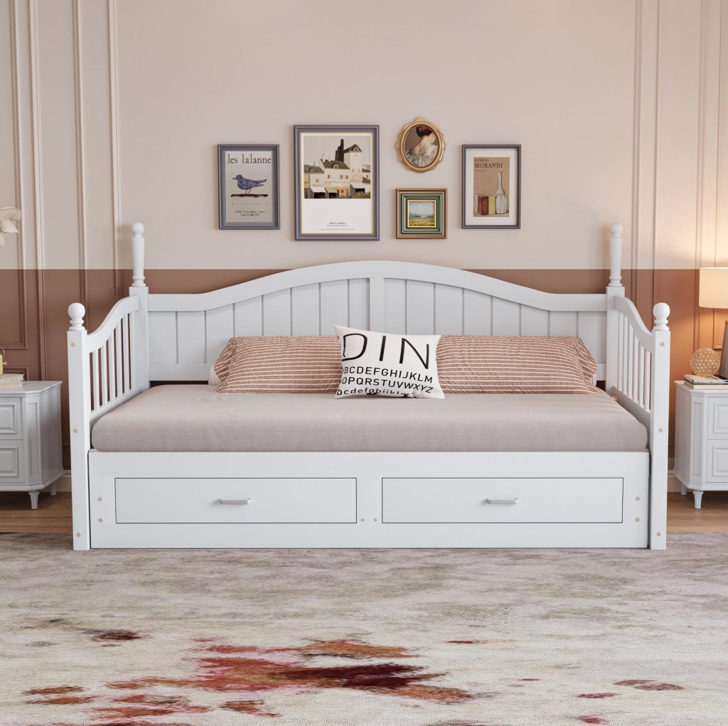 Divano letto estraibile in legno bianco 90x190 cm