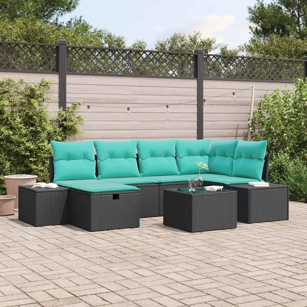 Set Divano da Giardino 7 pz Nero polyrattan 3359395