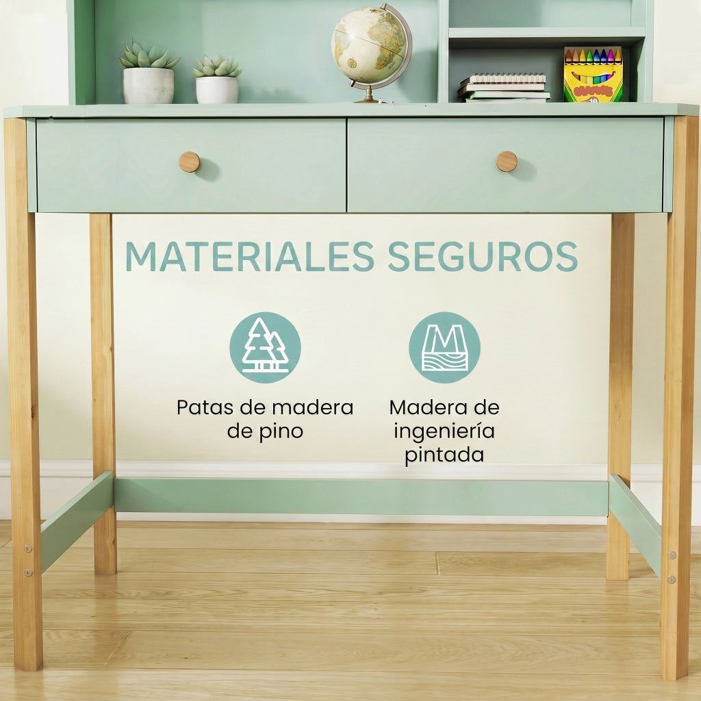 Scrivania Bambini con Cassetti ¨C Xylo ¨C Verde Legno 90x52x105 cm
