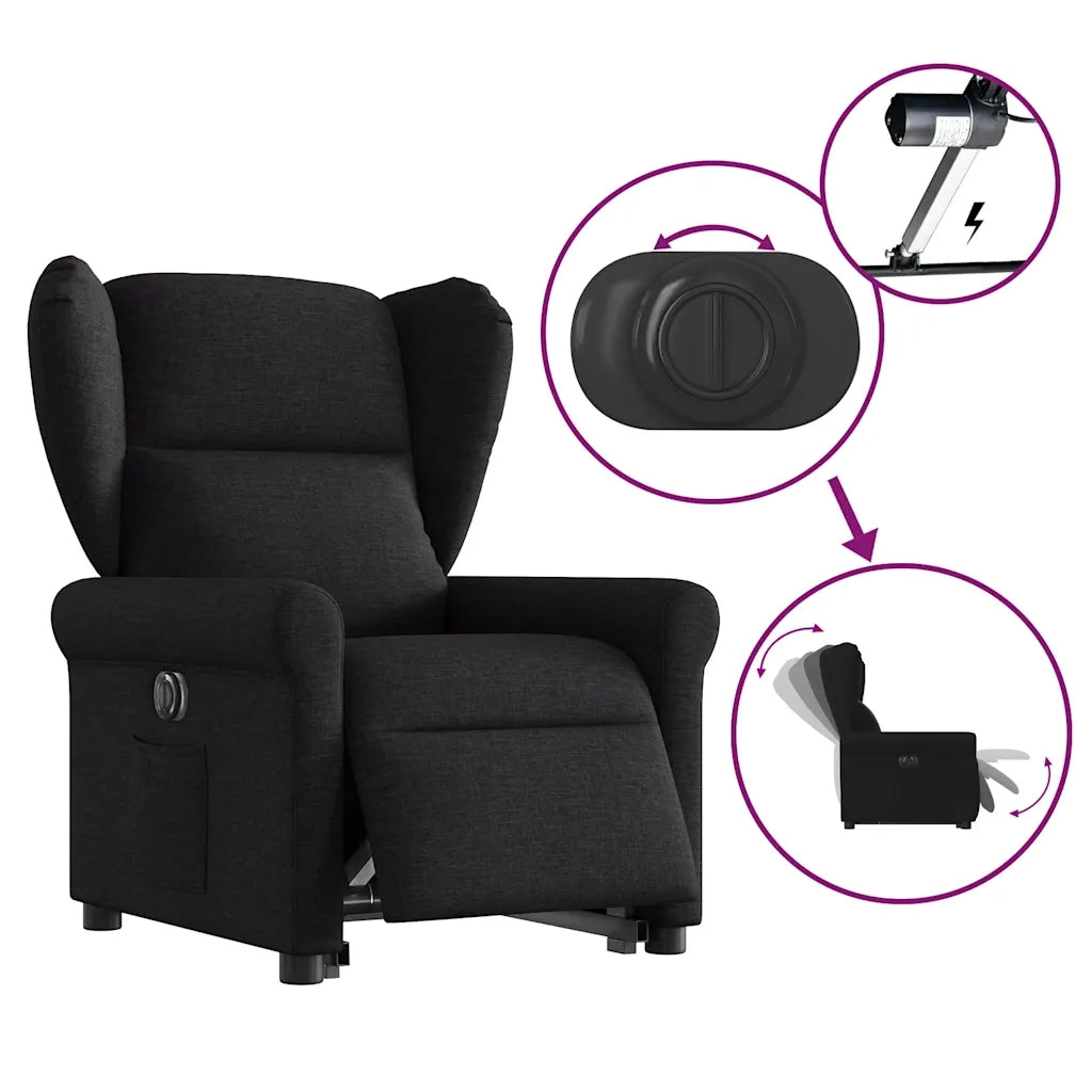 Poltrona Alzapersona Reclinabile Elettrica Nera in Tessuto 3303396