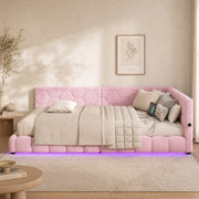 Letto daybed 140x200 cm con rete a doghe; luce LED regolabile; USB e Type-C; rosa