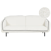 Divano a 3 posti Tessuto boucle bianco Morbido Nubby Gambe in metallo Bordi decorativi neri Stile retro Glam Art Decor