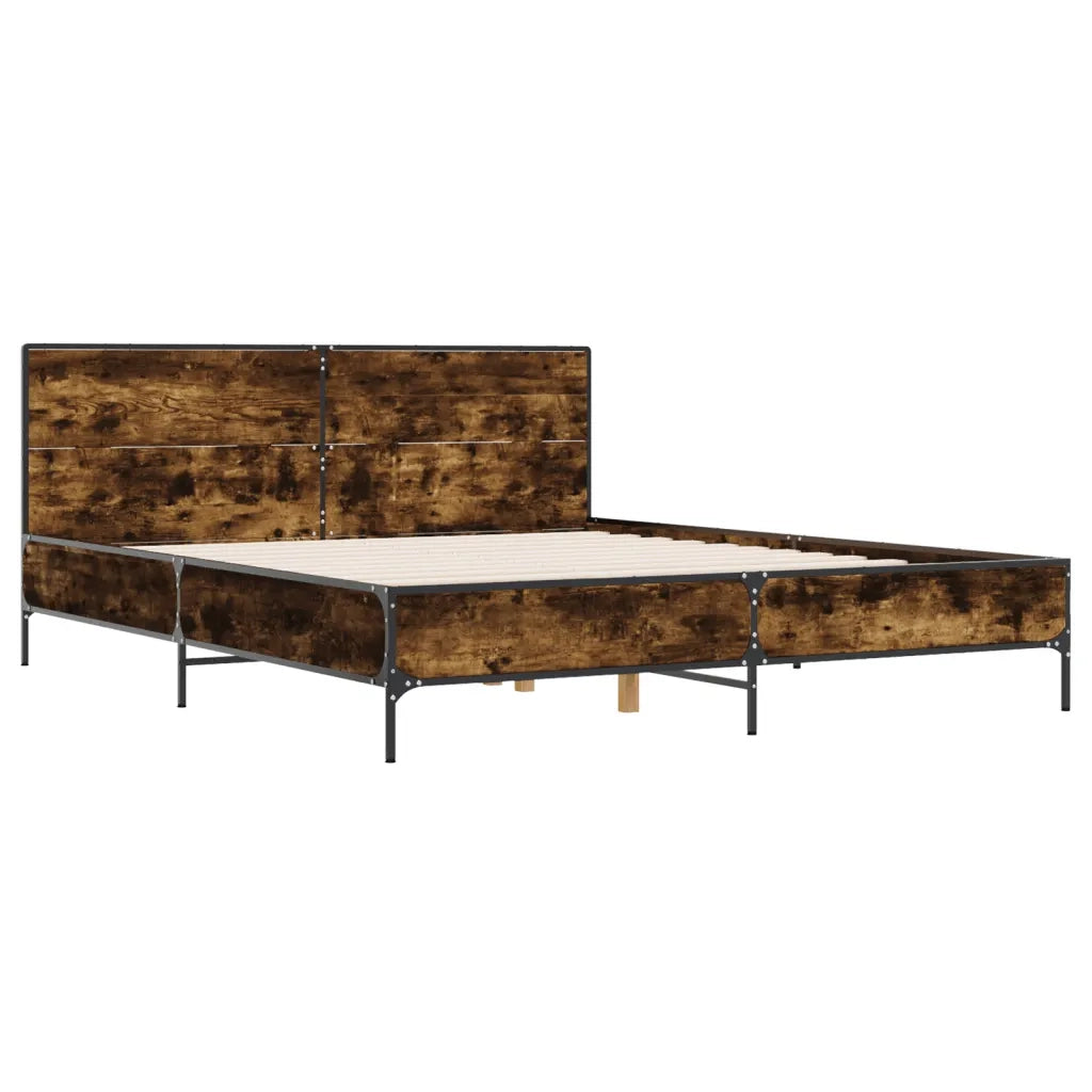 Letto matrimoniale | Letto per adulti | Giroletto Rovere Fumo 135x190 cm in Legno Multistrato Metallo
