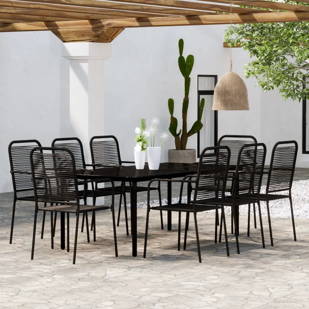 Set da Pranzo per Giardino 9 pz con Cuscini Nero cod mxl 35449