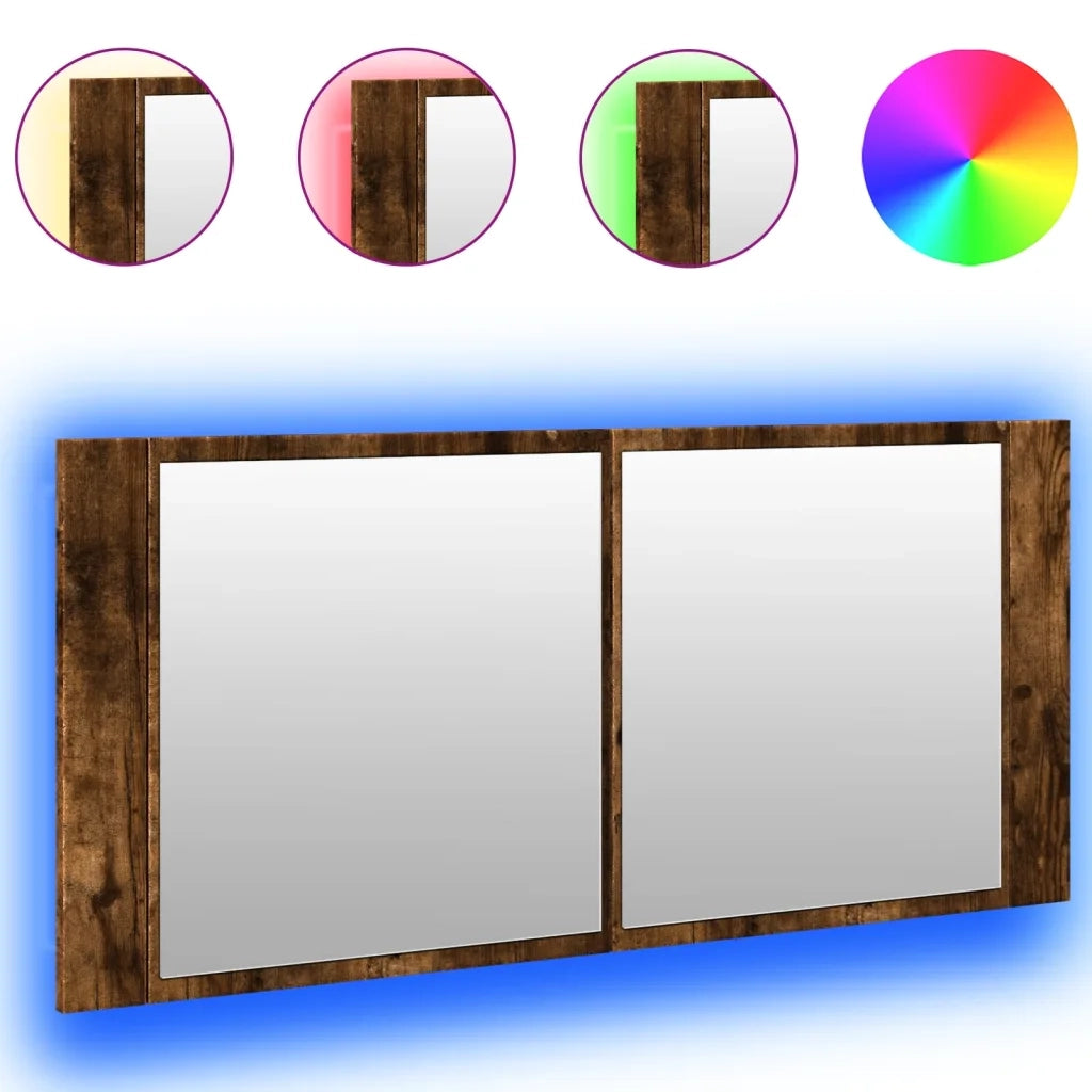 Armadietto a Specchio | Armadio da bagno con LED Rovere Fumo 100x12x45 cm