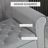 Panca Fondo Letto in Tessuto Vellutato con Spazio Portaoggetti e Braccioli, 126x48.5x57 cm, Grigio