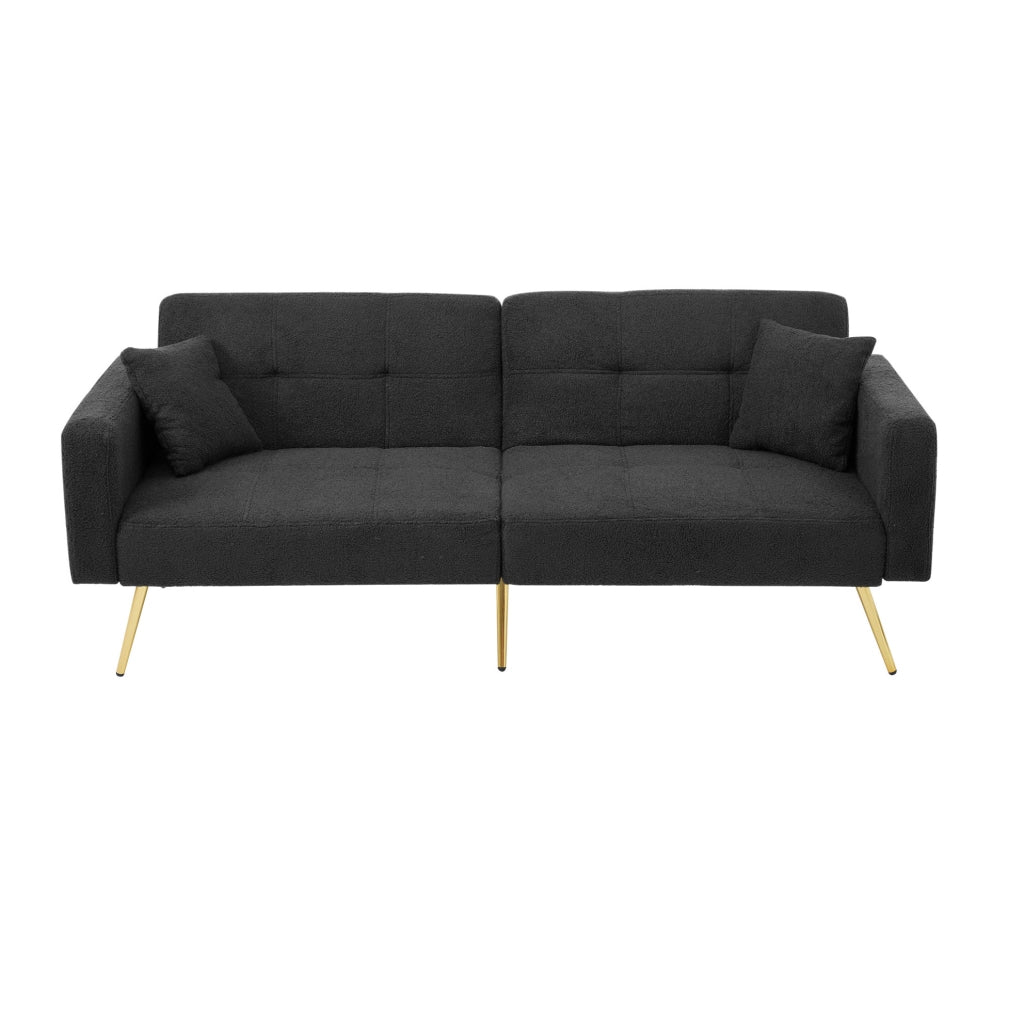 Divano letto convertibile con schienale regolabile, tasche laterali e gambe dorate, 175 cm