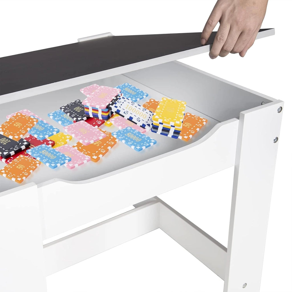 Set di Tavolo e Sedie di Prima Infanzia Quadrato con Lavagna da Giocare 3 in 1 Mobili Scrivania Versatile per Cameretta Sala Regalo Creativo per Bimbi 2-6 Anni Colore Bianco e Grigio