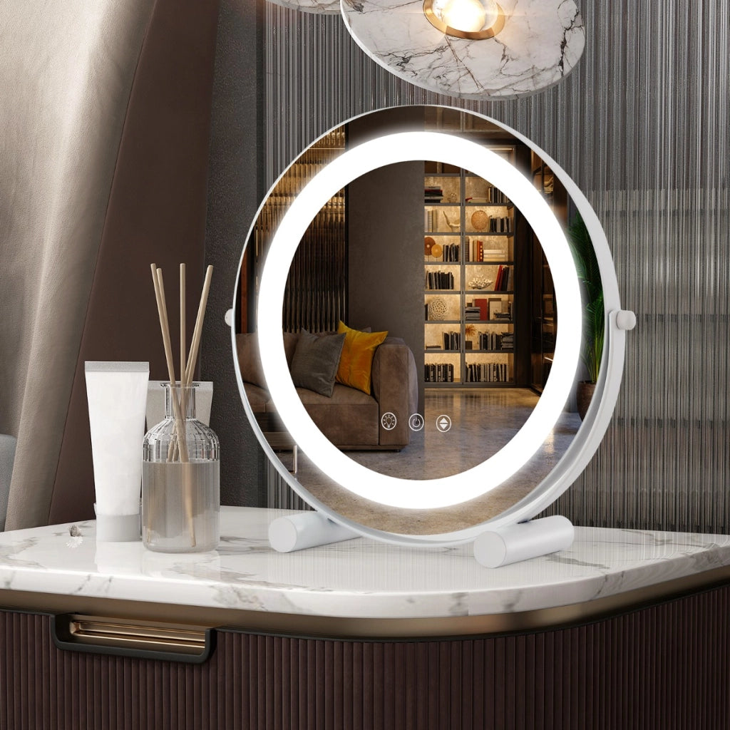 Specchio da toeletta con luci luminosit¨¤ regolabile controllo tattile intelligente, Specchio rotondo da 30cm Bianco-Specchi per il trucco