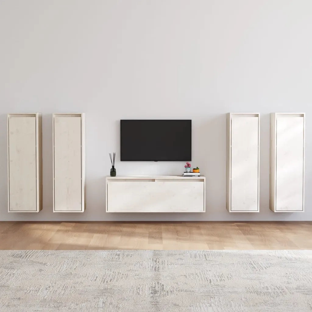 Mobili Porta TV 5 pz Bianchi in Legno Massello di Pino 528520