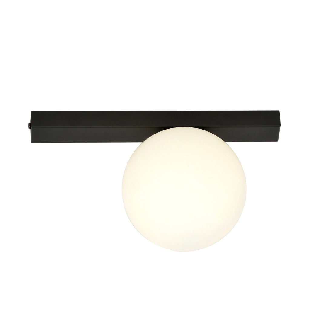 Plafoniera Moderna 1 Luce Giapeto Barra In Acciaio Nero E Sfera Di Vetro Opale