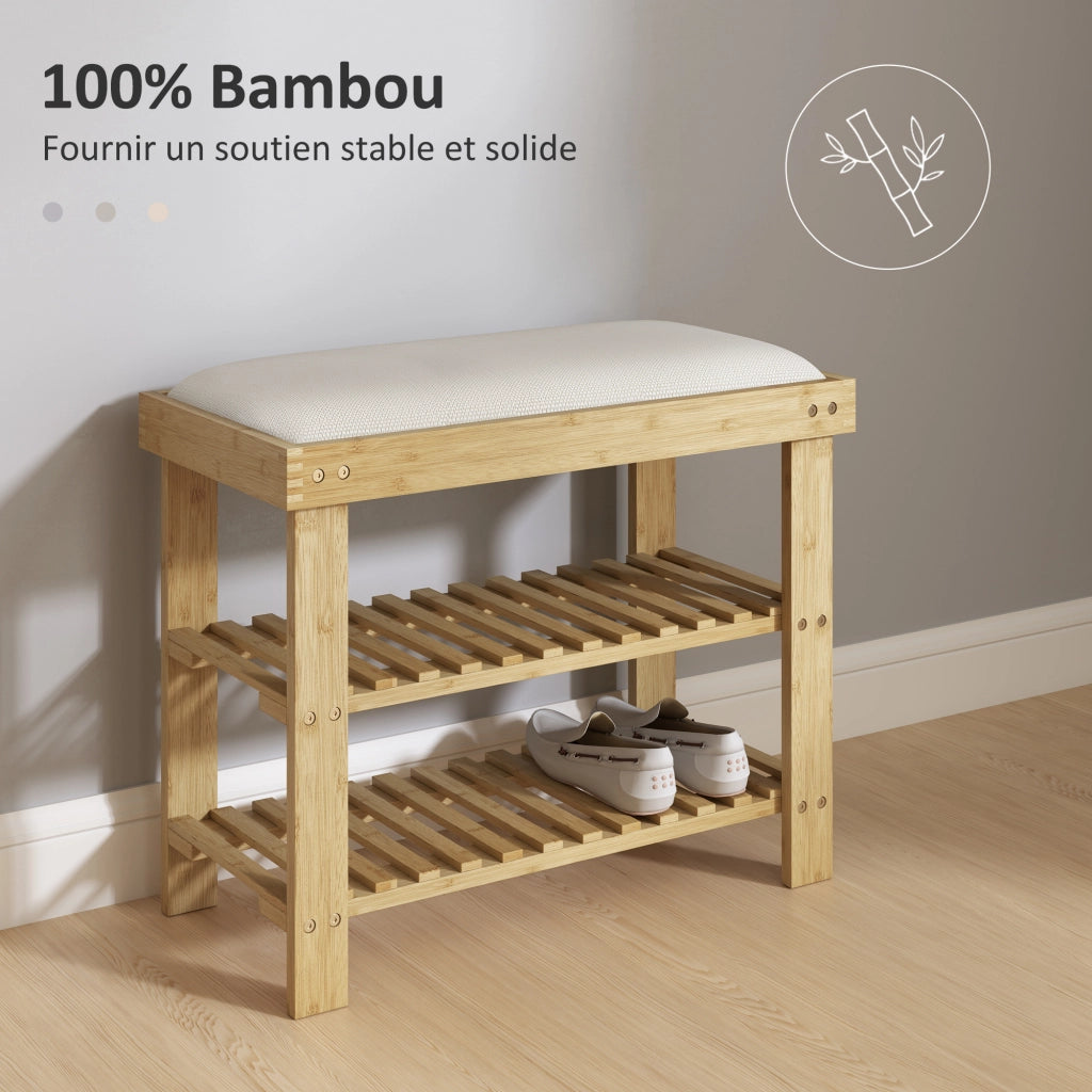 Scarpiera in Bamb¨´ 3 Livelli ¨C Zephmum ¨C Crema e Legno Naturale 60x29x49