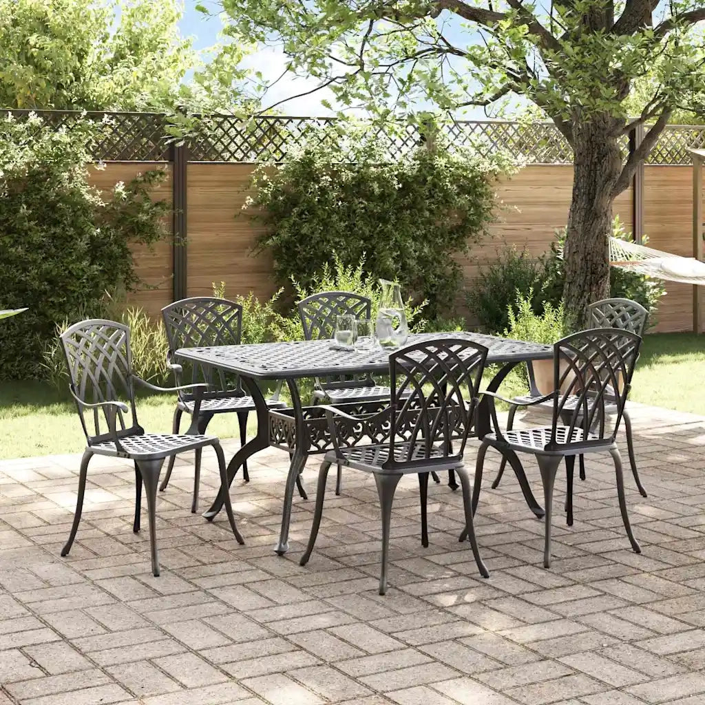 Set da Pranzo per Giardino 7 pcs Nero Alluminio 3334681