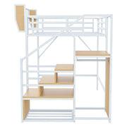 Letto a soppalco matrimoniale 140×200 cm con scaletta e ripiano regolabile; senza materasso; metallo; bianco