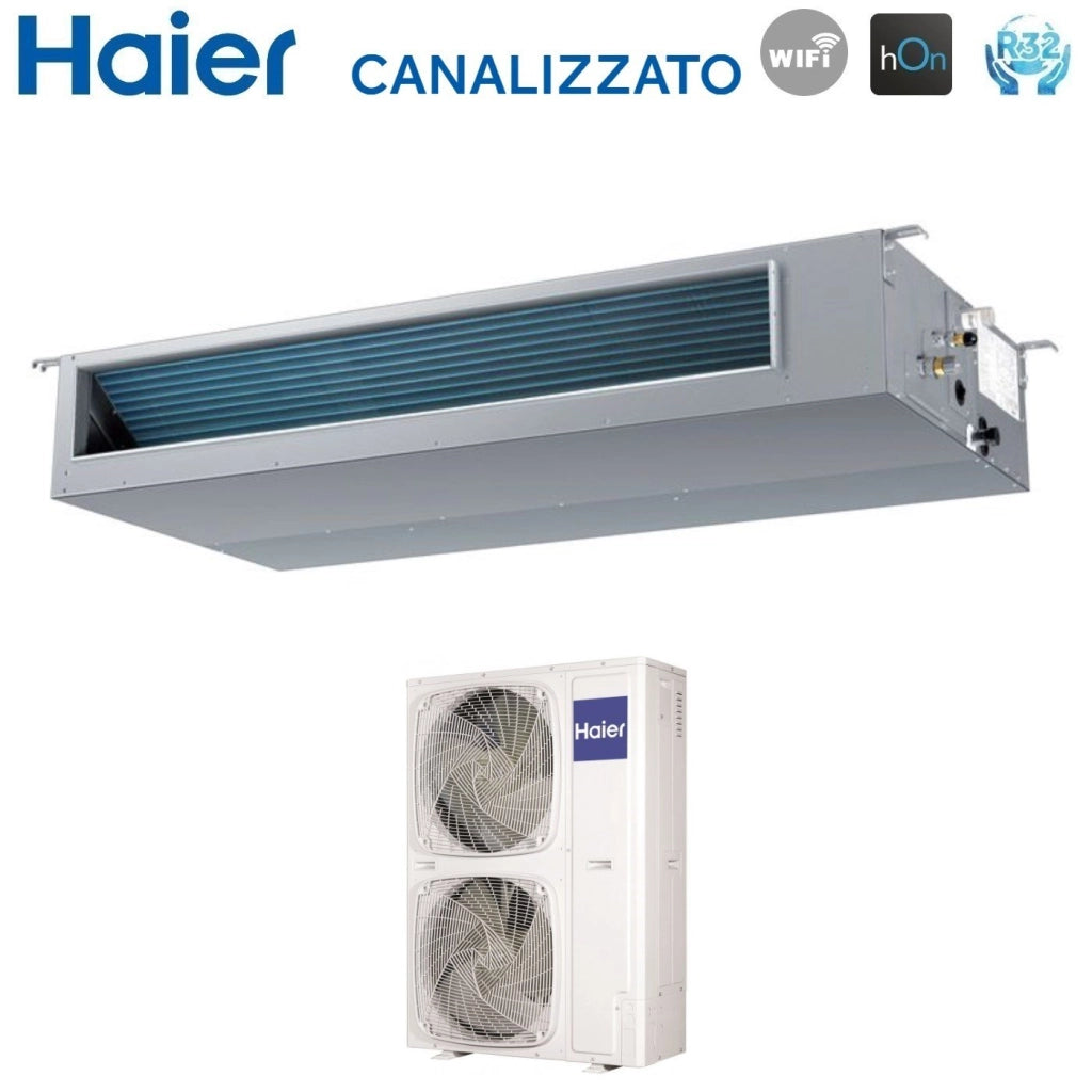 Climatizzatore Condizionatore Haier Inverter Canalizzato Canalizzabile Media Prevalenza 60000 Btu AD160S2SM3FA Trifase R-32 Wi-Fi Optional Comando a Filo Haier Bianco HW-BA116ABK