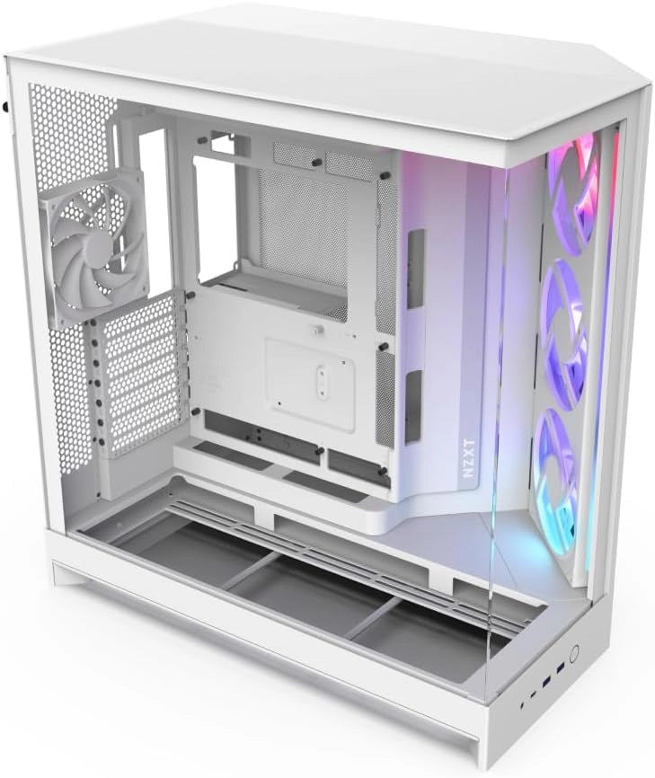 H9 Flow RGB+ (2025) – Grande Case PC ATX Mid-Tower a Doppia Camera per Flusso d'Aria – Include 7 ventole RGB (6 x 140mm, 1 x 120mm) e hub di controllo – Nero