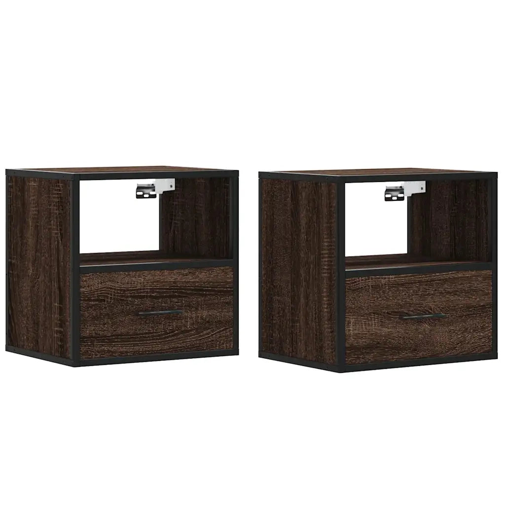 Set di 2 Comodini | Armadio da Notte | Mobiletto da notte a Muro Rovere Marrone 40x31x39,5 cm