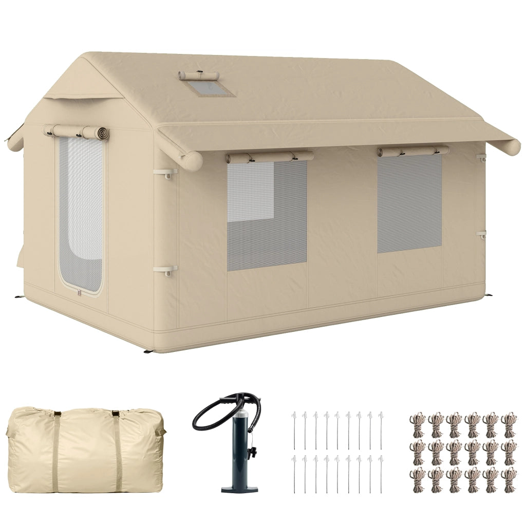 Tenda da Campeggio Gonfiabile con Pompa, Impermeabile 3000mm e Antivento, Cachi
