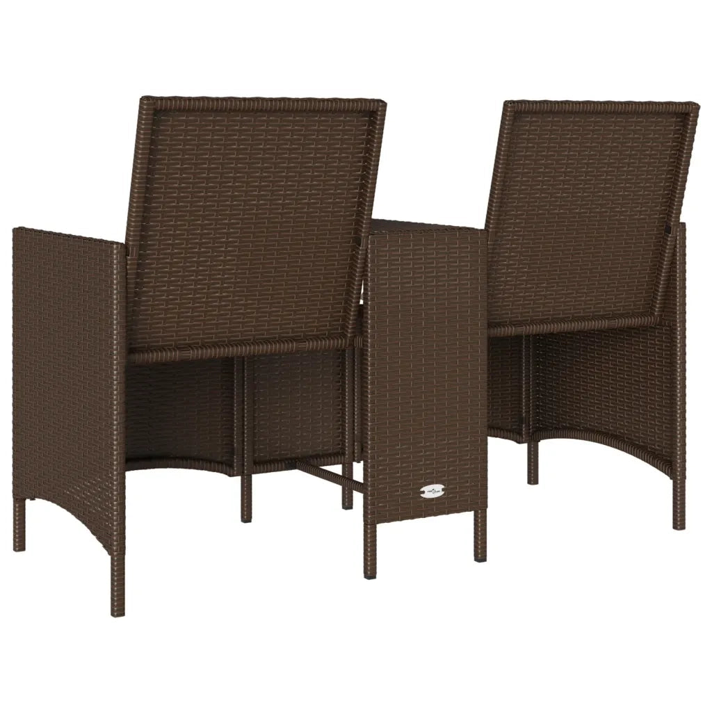 vidaXL Divano a 2 Posti con Tavolo e Cuscini Marrone in Polyrattan