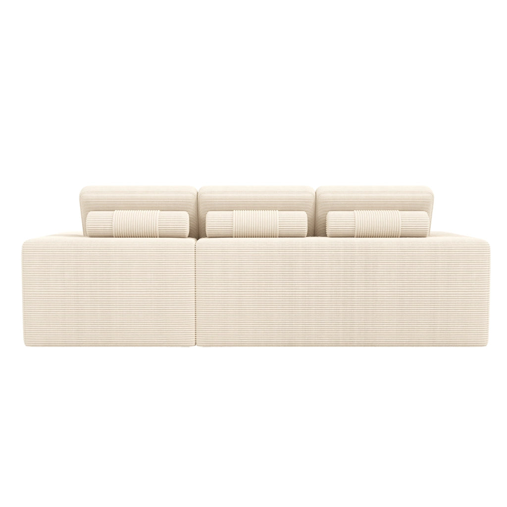 DIVANO Modulare angolare 253x161x89 cm tessuto a coste beige con pouf