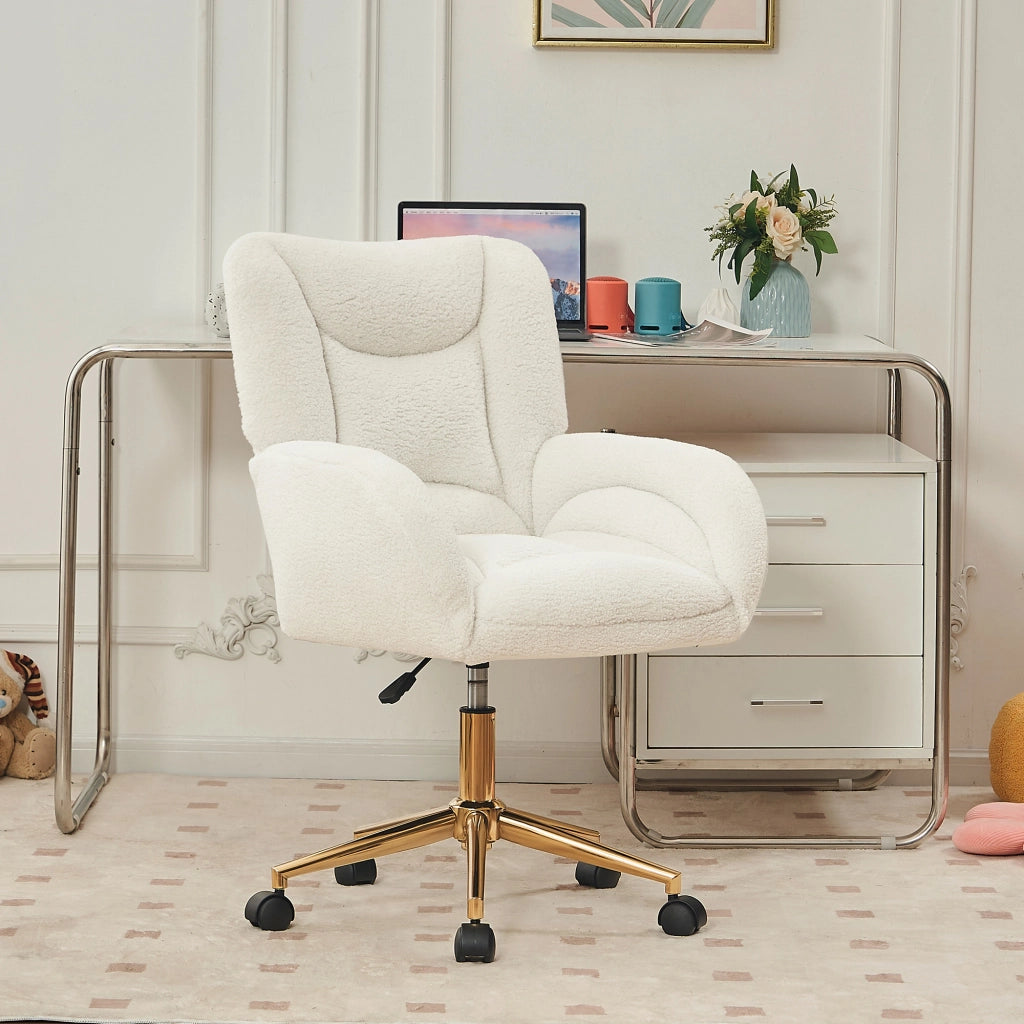 sedia da ufficio girevole regolabile in altezza con ruote e schienale ergonomico in tessuto teddy bianco 64 Ã— 62 Ã— 92.5 cm