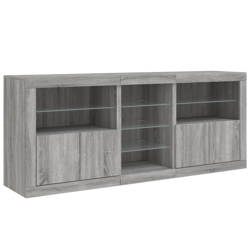 Credenza | Madia | Buffet da pranzo | Armadio da pranzo con Luci LED Grigio Sonoma 181,5x37x67 cm