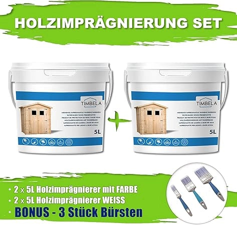 Kit di impregnanti per legno - 10 litri di colore BIANCO+ 10 litri di impregnante di colore MOGANO