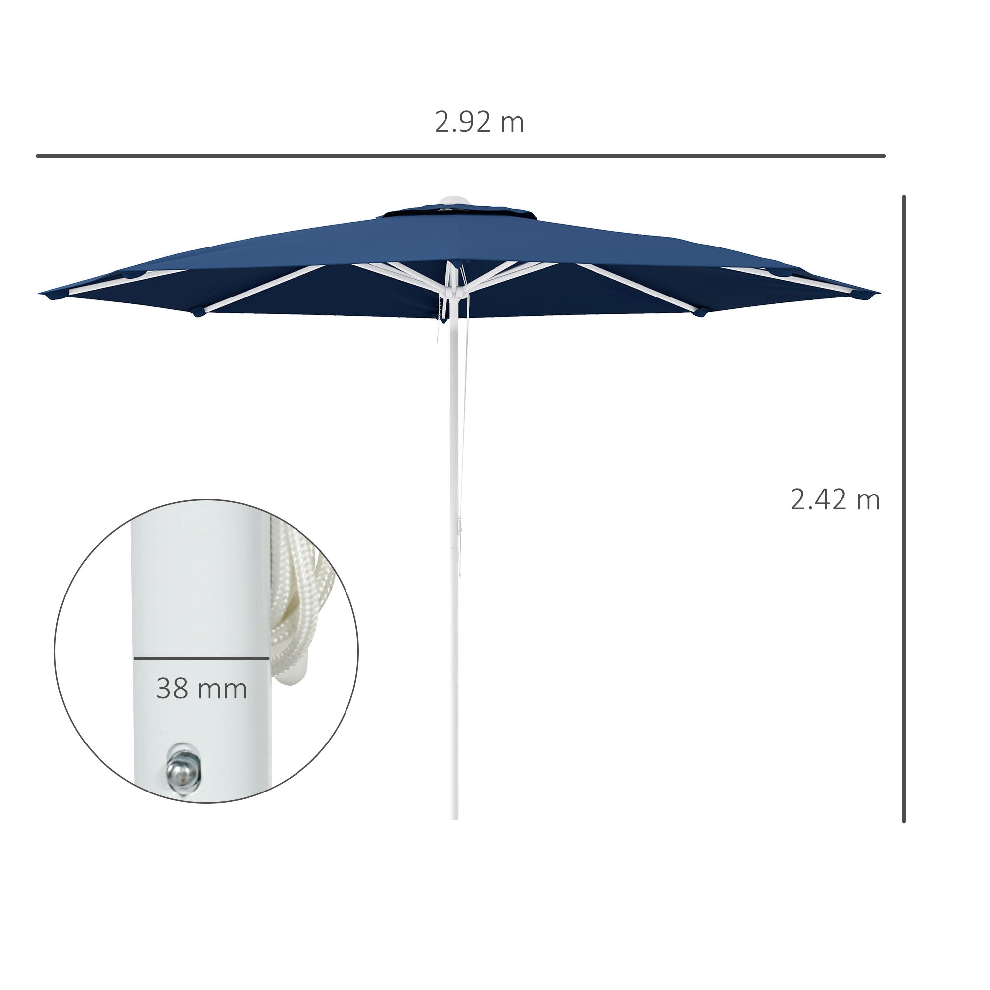 Ombrellone da Giardino ad Altezza Regolabile Ø2,92x2,42m in Metallo e Poliestere Blu Scuro