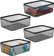 Set di 4 contenitori multifunzionali in metallo, contenitore di archiviazione per cucina, magazzino, bagno e così via - contenitore di archiviazione compatto e universale - nero