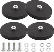 4 magneti neodymium con gomma, diametro 43 mm, gancio piatto, carico di 10 kg, magneti rotondi in gomma con foro a vite M6 convesso, magnete a disco per viti, luci LED, occhi o cerniere