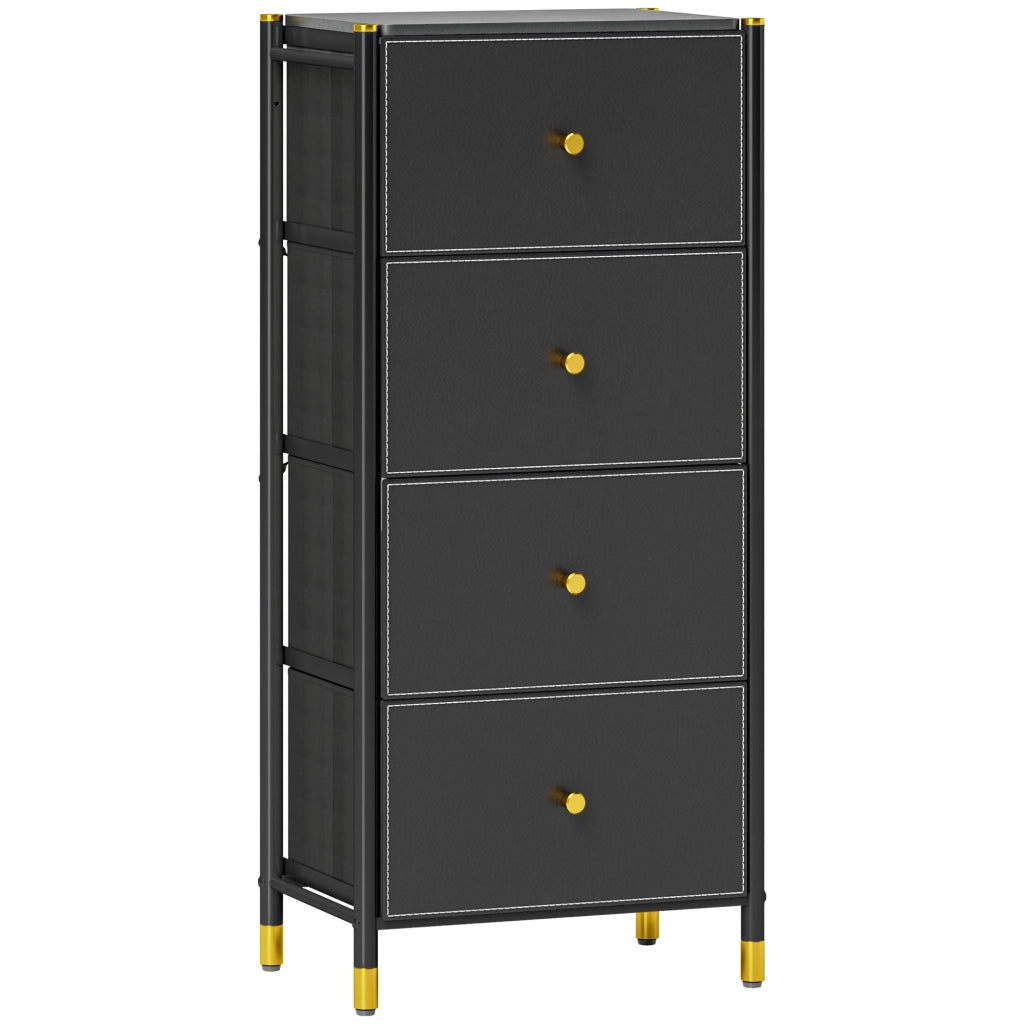Cajonera Tessuto 4 Cassetti Fronte PU Struttura Acciaio ¨C zephmum ¨C Nero