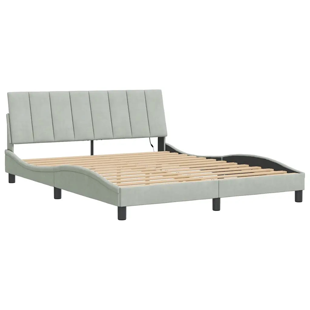 Giroletto con LED senza Materasso-Struttura Letto Hanko Grigio Chiaro 160x200 cm in Velluto