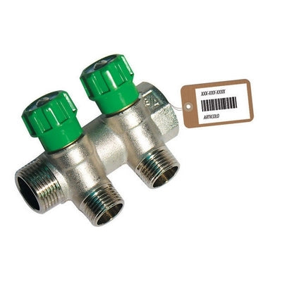 COLLETTORE LINEARE CON RUBINETTI D'ARRESTO 2 DERIVAZIONI IMPEX F-BRICO- 3/4 x 1/2- FAIDF- pezzi 1