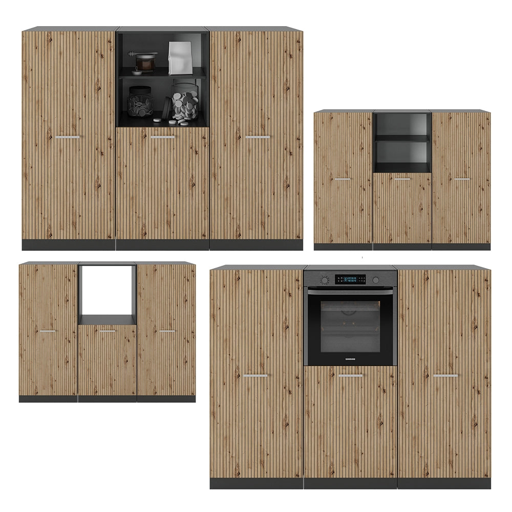 Vicco Cucine componibili piccole Rovere artigianale/antracite 180 cm senza piano di lavoro
