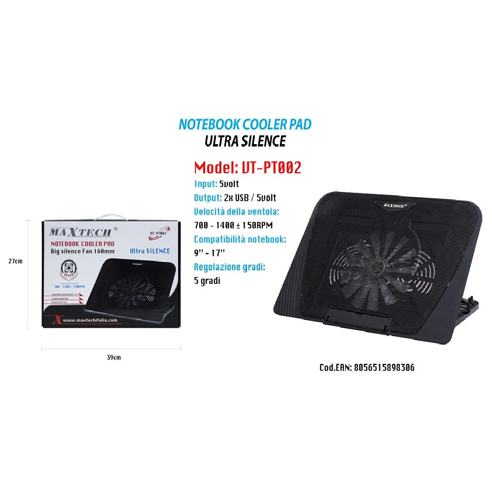 Trade Shop - Ventola Di Raffreddamento Base Dissipatore Per Pc Notebook Pad 160mm Maxtech Vt-pt002 -