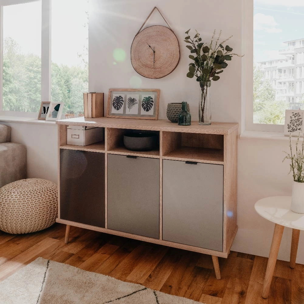 Credenza Epik51 con 3 ante 120x40x88,3 colore rovere antracite grigio
