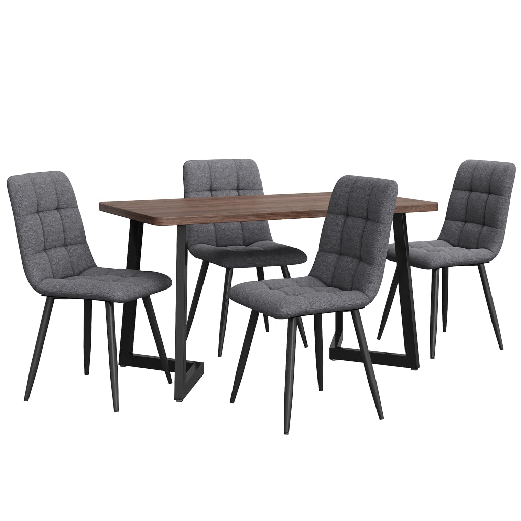 Tavolo da Pranzo con 4 Sedie ¨C Xylo ¨C Legno Noce, Gambe in Metallo Nero, 5 Pezzi