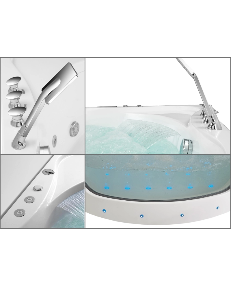 Vasca idromassaggio semicircolare vetro frontale riscaldatore full optional 150x150cm Sicorage Lopia