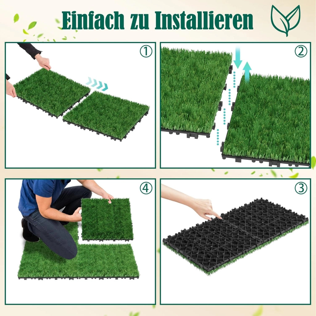 Piastrelle per prato artificiale, 30 x 30 cm, per balconi, terrazze, balcone, resistente alle intemperie, con funzione di drenaggio, in plastica artificiale, set da 55 pezzi