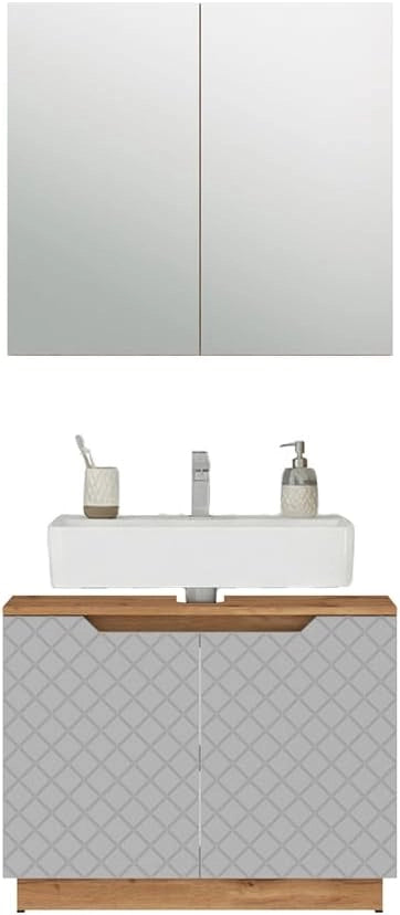 Set di mobili da bagno Lotta, Grigio, 79.6 cm, composto da specchio da bagno e mobile sottolavabo