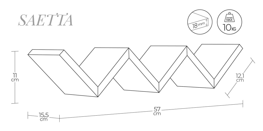 Mensola da Parete Libreria Zigzag 56x15,5 cm in Fibra di Legno Saetta Rosa Blush