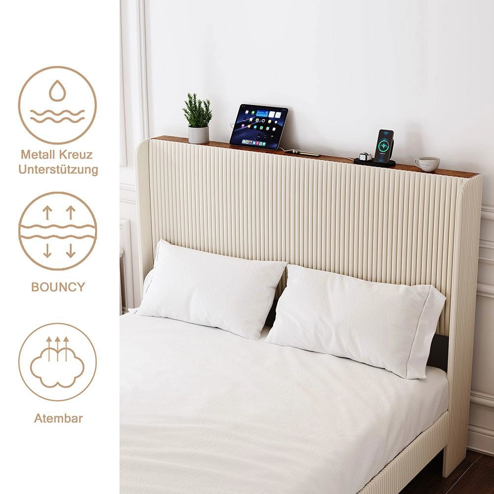 Letto Contenitore Imbottito 180x200cm - Xylo - Testiera Tessuto con Design Bordi Arrotondati